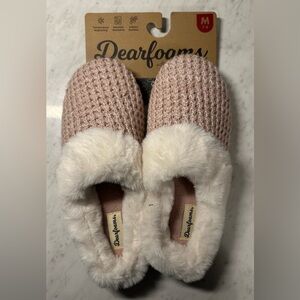 Dearfoams Pink and Cream Knit Slippers